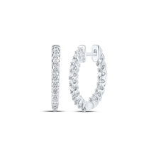 Load image into Gallery viewer, Radiant Brilliance: 14kt White Gold Diamond Inside Outside Hoop Earrings - Top View