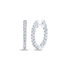 Radiant Brilliance: 14kt White Gold Diamond Inside Outside Hoop Earrings - Top View