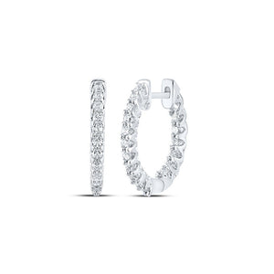 Earrings | 14kt White Gold Womens Round Diamond Inside Outside Hoop Earrings 1/2 Cttw | Splendid Jewellery GND