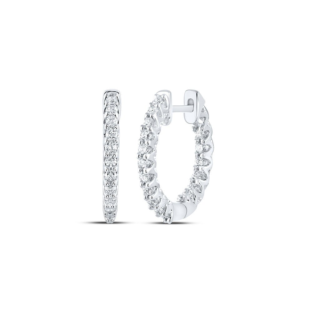 Earrings | 14kt White Gold Womens Round Diamond Inside Outside Hoop Earrings 1/2 Cttw | Splendid Jewellery GND