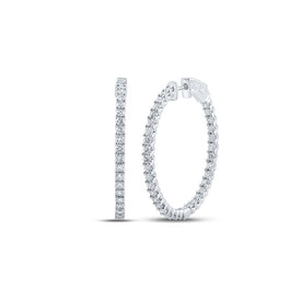 Radiant Brilliance: 14kt White Gold Womens Round Diamond Inside Outside Hoop Earrings - Top View