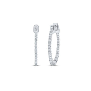 Earrings | 14kt White Gold Womens Round Diamond Inside Outside Hoop Earrings 2 Cttw | Splendid Jewellery GND