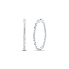 Load image into Gallery viewer, Dazzling Brilliance: 14kt White Gold Round Diamond Inside Outside Hoop Earrings - Top View