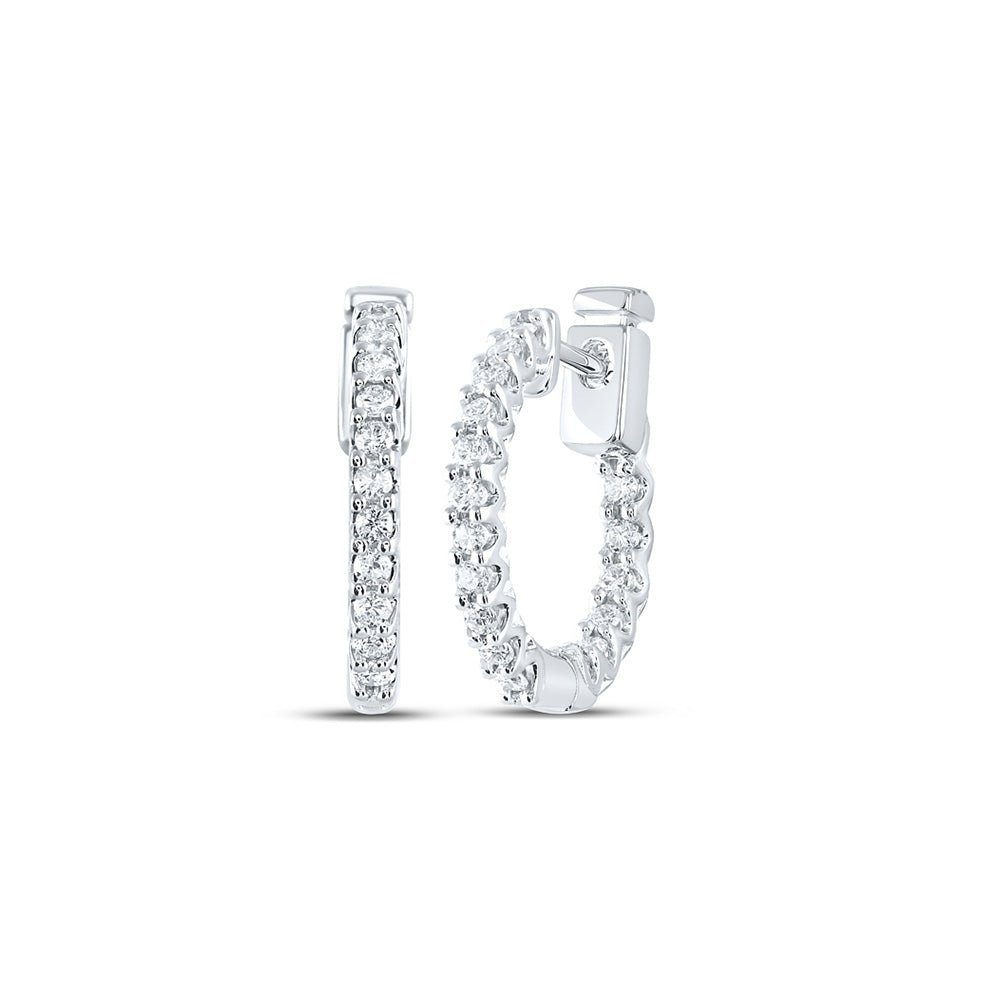 Earrings | 14kt White Gold Womens Round Diamond Inside Outside Huggie Earrings 1/2 Cttw | Splendid Jewellery GND
