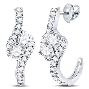 Earrings | 14kt White Gold Womens Round Diamond J-Hoop 2-stone Earrings 1 Cttw | Splendid Jewellery GND