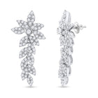 14kt White Gold Diamond Leaf Dangle Earrings - Top View