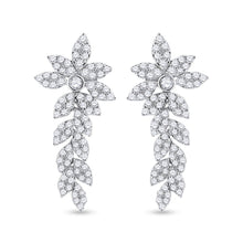 Load image into Gallery viewer, 14kt White Gold Diamond Leaf Dangle Earrings - Side View