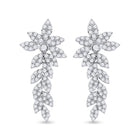 14kt White Gold Diamond Leaf Dangle Earrings - Side View
