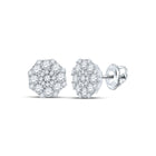 14kt White Gold Octagon Cluster Diamond Earrings - Sparkling Brilliance - Top View