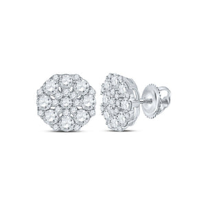 Earrings | 14kt White Gold Womens Round Diamond Octagon Cluster Earrings 1-5/8 Cttw | Splendid Jewellery GND