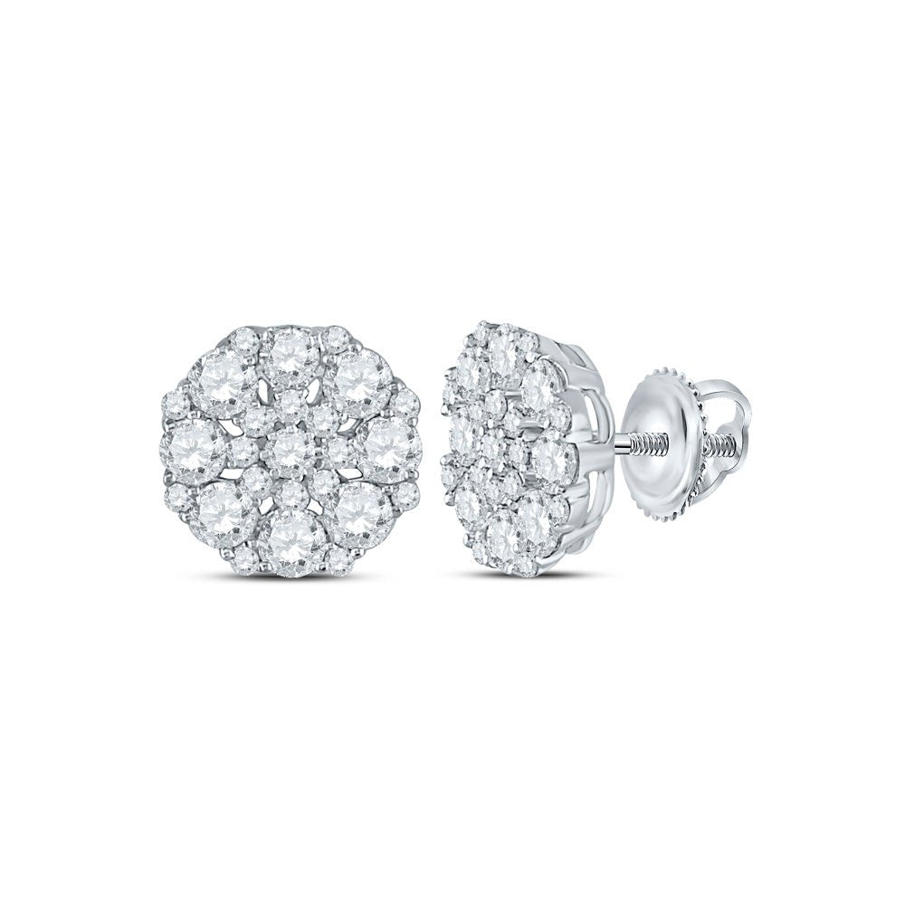 Earrings | 14kt White Gold Womens Round Diamond Octagon Cluster Earrings 1-5/8 Cttw | Splendid Jewellery GND