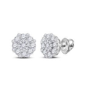 Earrings | 14kt White Gold Womens Round Diamond Octagon Cluster Earrings 7/8 Cttw | Splendid Jewellery GND