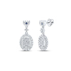 14kt White Gold Diamond and Sapphire Oval Dangle Earrings - Top View