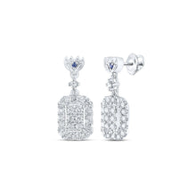 Load image into Gallery viewer, Exquisite Brilliance: 14kt White Gold Diamond and Sapphire Rectangle Dangle Earrings - Top View