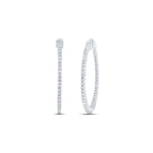 14kt Diamond Studded White Gold Slender Hoop Earrings - Top View