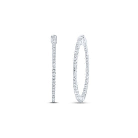 14kt Diamond Studded White Gold Slender Hoop Earrings - Top View