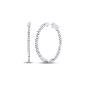 Earrings | 14kt White Gold Womens Round Diamond Slender In Out Hoop Earrings 3 Cttw | Splendid Jewellery GND