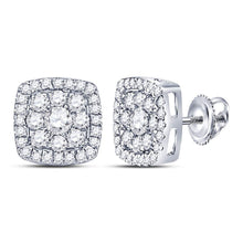 Load image into Gallery viewer, Dazzling Diamond Brilliance: 14kt White Gold Square Cluster Earrings - Top View