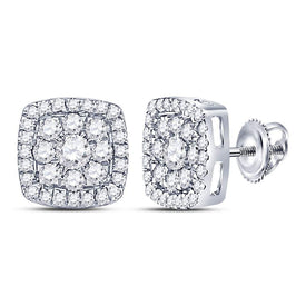Dazzling Diamond Brilliance: 14kt White Gold Square Cluster Earrings - Top View