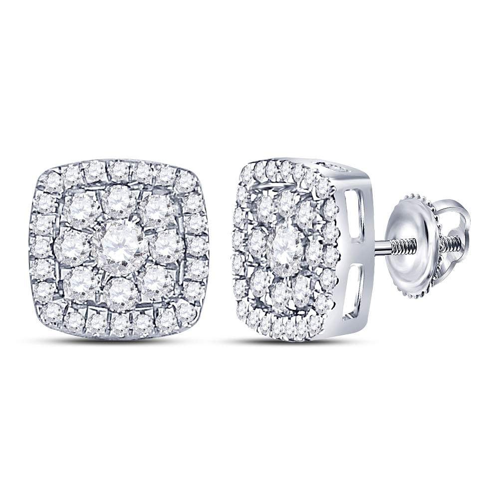 Earrings | 14kt White Gold Womens Round Diamond Square Cluster Earrings 1-1/4 Cttw | Splendid Jewellery GND