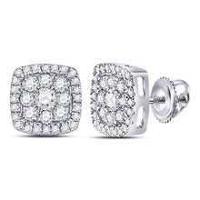 Load image into Gallery viewer, Dazzling Brilliance: 14kt White Gold Square Cluster Diamond Earrings  Top View from Splendid Jewellery
