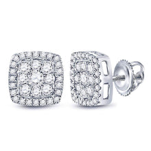 Load image into Gallery viewer, 14kt White Gold Diamond Square Cluster Earrings: Captivating Brilliance and Versatile Elegance - Top View
