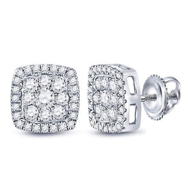 14kt White Gold Diamond Square Cluster Earrings: Captivating Brilliance and Versatile Elegance - Top View