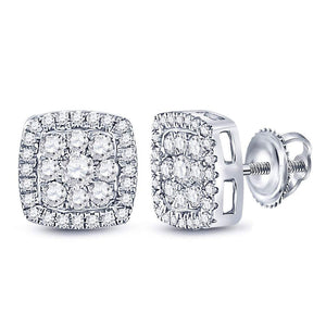 Earrings | 14kt White Gold Womens Round Diamond Square Cluster Earrings 3/4 Cttw | Splendid Jewellery GND