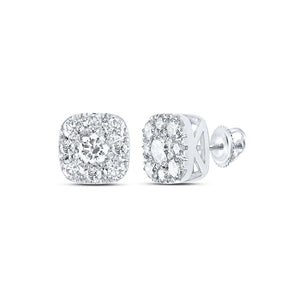 Earrings | 14kt White Gold Womens Round Diamond Square Cluster Earrings 3/4 Cttw | Splendid Jewellery GND