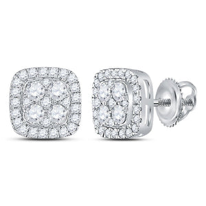 Earrings | 14kt White Gold Womens Round Diamond Square Cluster Earrings 7/8 Cttw | Splendid Jewellery GND