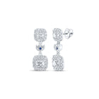 14kt White Gold Diamond and Sapphire Square Dangle Earrings - Captivating Brilliance - Top View