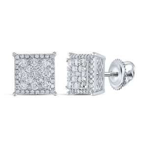 Earrings | 14kt White Gold Womens Round Diamond Square Earrings 1 Cttw | Splendid Jewellery GND