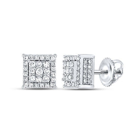 Sparkling Square Diamond Earrings in 14kt White Gold - Top View