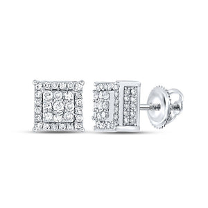 Earrings | 14kt White Gold Womens Round Diamond Square Earrings 1/2 Cttw | Splendid Jewellery GND