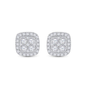 Earrings | 14kt White Gold Womens Round Diamond Square Earrings 3/4 Cttw | Splendid Jewellery GND