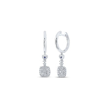 Load image into Gallery viewer, 14kt White Gold Square Hoop Diamond Dangle Earrings with Blue Sapphires - Top View