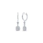 14kt White Gold Square Hoop Diamond Dangle Earrings with Blue Sapphires - Top View
