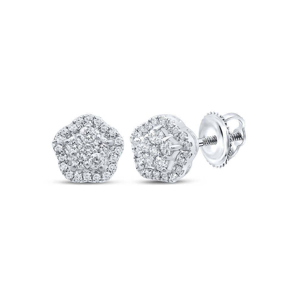 Earrings | 14kt White Gold Womens Round Diamond Star Cluster Earrings 1/4 Cttw | Splendid Jewellery GND