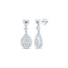 Load image into Gallery viewer, 14kt White Gold Diamond Teardrop Dangle Earrings with Blue Sapphires - Top View