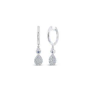 Earrings | 14kt White Gold Womens Round Diamond Teardrop Hoop Dangle Earrings 1/3 Cttw | Splendid Jewellery GND