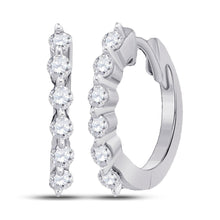 Load image into Gallery viewer, 14kt White Gold Sparkling Diamond Hoop Earrings - Top View