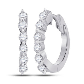 14kt White Gold Sparkling Diamond Hoop Earrings - Top View