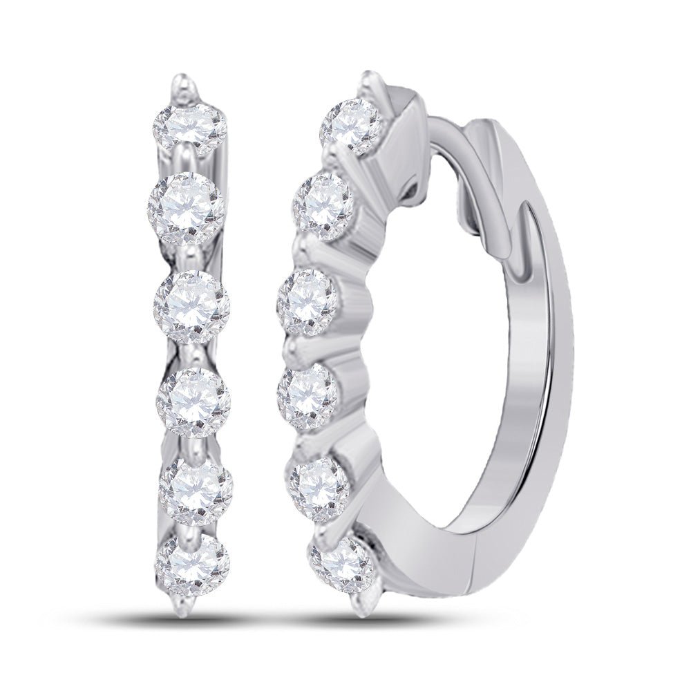 Earrings | 14kt White Gold Womens Round Pave-set Diamond Hoop Earrings 1/4 Cttw | Splendid Jewellery GND