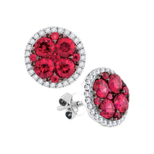 Load image into Gallery viewer, Radiant Ruby Cluster Earrings in 14kt White Gold - Top View
