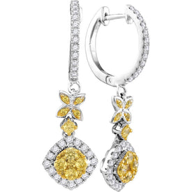 Radiant Yellow Diamond Dangle Earrings in 14kt White Gold - A Captivating Statement of Elegance - Top View