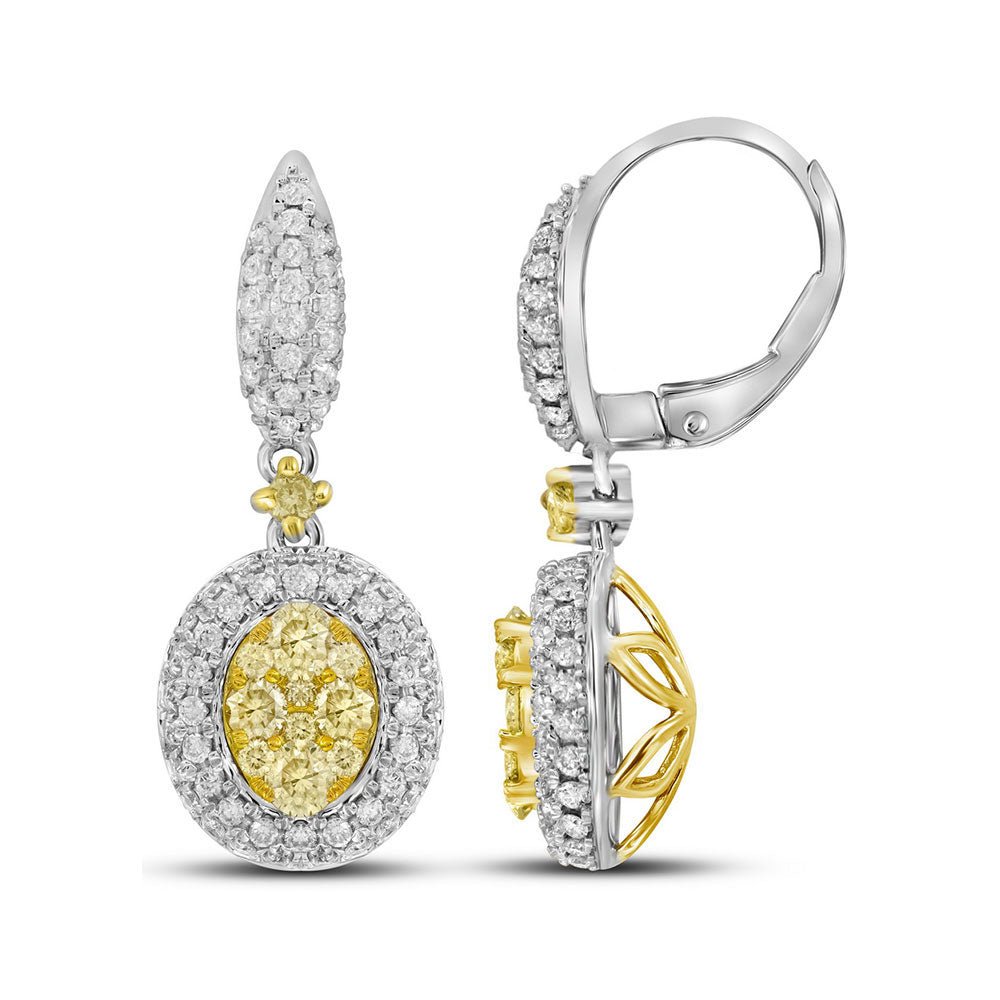 Earrings | 14kt White Gold Womens Round Yellow Diamond Oval Dangle Earrings 1-1/3 Cttw | Splendid Jewellery GND