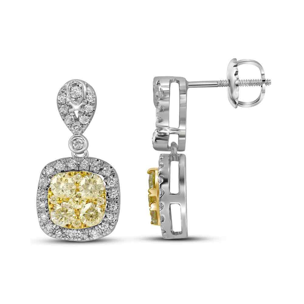 Earrings | 14kt White Gold Womens Round Yellow Diamond Square Dangle Earrings 1-1/5 Cttw | Splendid Jewellery GND