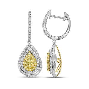 Earrings | 14kt White Gold Womens Round Yellow Diamond Teardrop Dangle Earrings 1-1/2 Cttw | Splendid Jewellery GND
