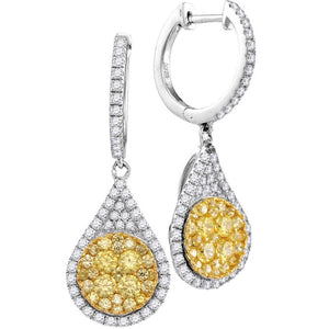 Earrings | 14kt White Gold Womens Round Yellow Diamond Teardrop Dangle Earrings 1-5/8 Cttw | Splendid Jewellery GND