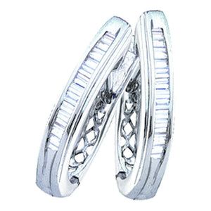 Earrings | Sterling Silver Womens Baguette Diamond Hoop Earrings 1/3 Cttw | Splendid Jewellery GND